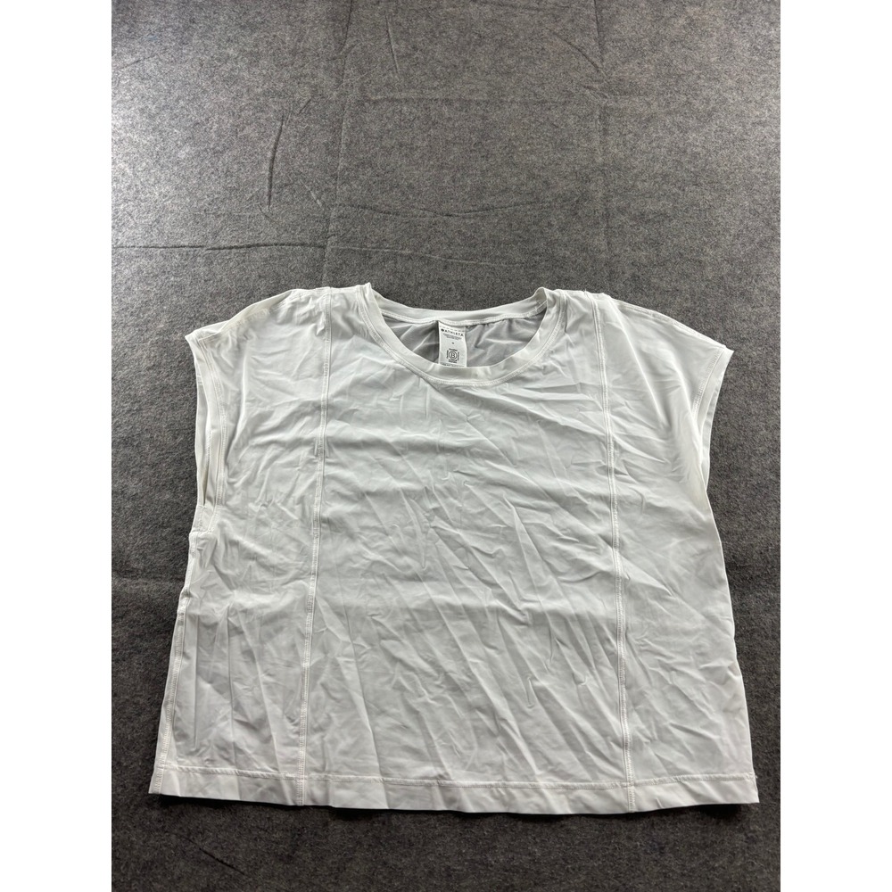 Athleta Womens M White Boxy Workout Top Short Sleeve Yoga Training Shirt Gym